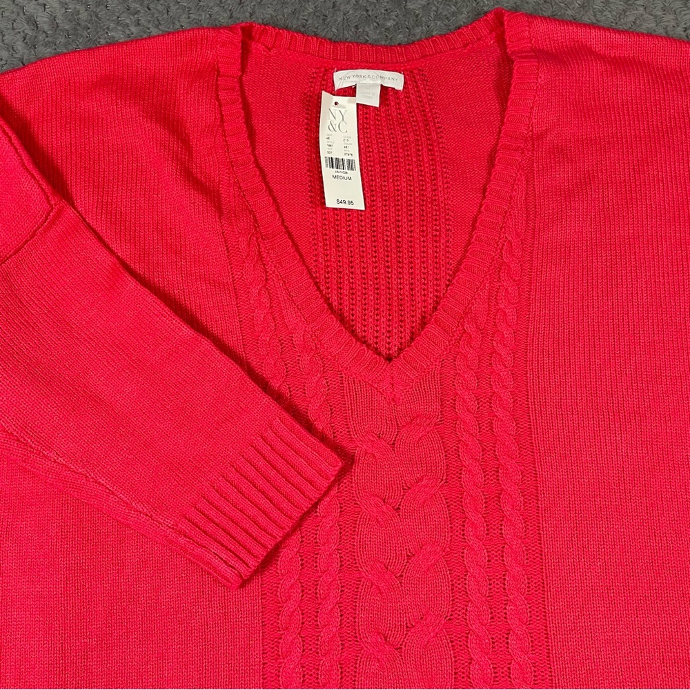NWT New York & Company Women's‎ Sweater Size M Pink Cable Knit 3/4 Sleeve Y2K
